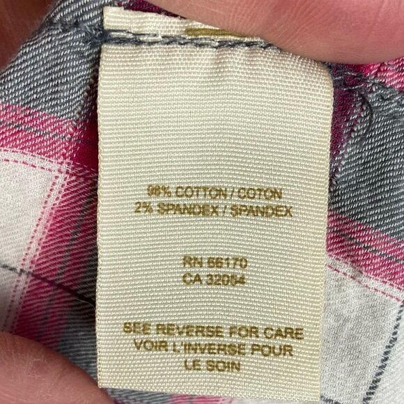 Free People Pink Grey Plaid Button Down Shirt Size XS Long Sleeve Western Boho - Picture 6 of 11